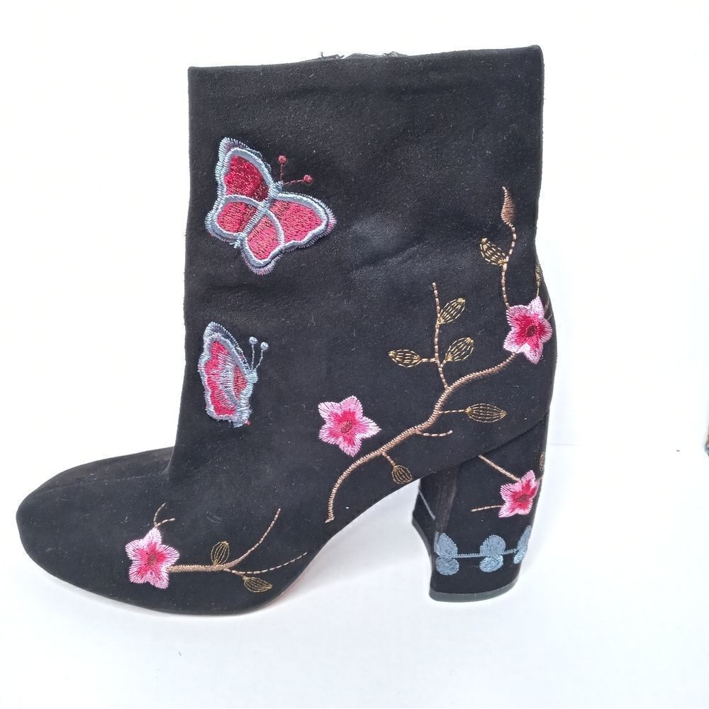 Nanette Lepore Black Suede Embroidered Lilly Ankle